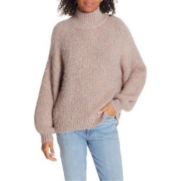 Joie Markita Alpaca Blend Mock Neck Fuzzy Pink Sky Sweater Size Large EUC - Picture 1 of 8